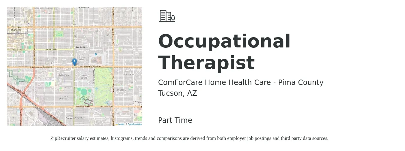 ComForCare Home Health Care - Pima County job posting for a Occupational Therapist in Tucson, AZ with a salary of $34 to $46 Hourly with a map of Tucson location.