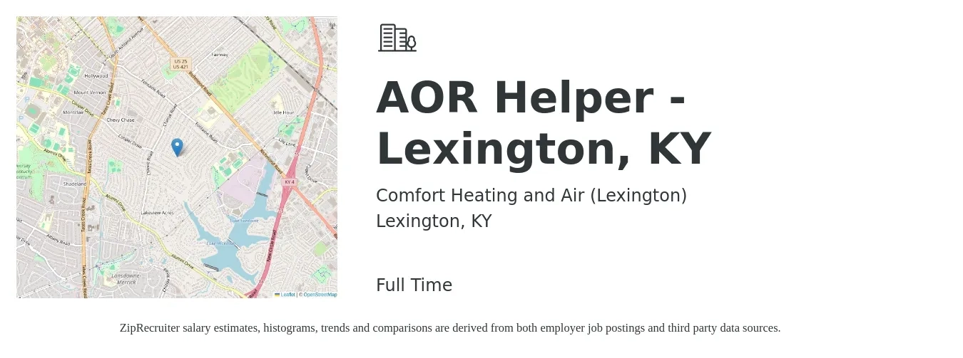 Comfort Heating and Air (Lexington) job posting for a AOR Helper - Lexington, KY in Lexington, KY with a salary of $16 to $20 Hourly with a map of Lexington location.