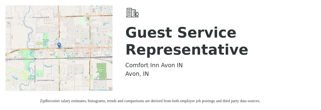 Comfort Inn Avon IN job posting for a Guest Service Representative in Avon, IN with a salary of $13 to $16 Hourly with a map of Avon location.
