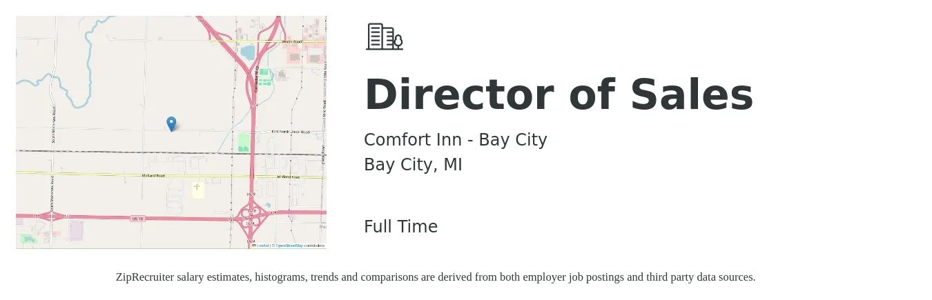Comfort Inn - Bay City job posting for a Director of Sales in Bay City, MI with a salary of $65,600 to $116,300 Yearly with a map of Bay City location.