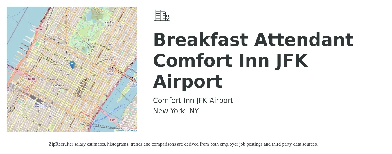 Comfort Inn JFK Airport job posting for a Breakfast Attendant- Comfort Inn JFK Airport in New York, NY with a salary of $16 Hourly with a map of New York location.