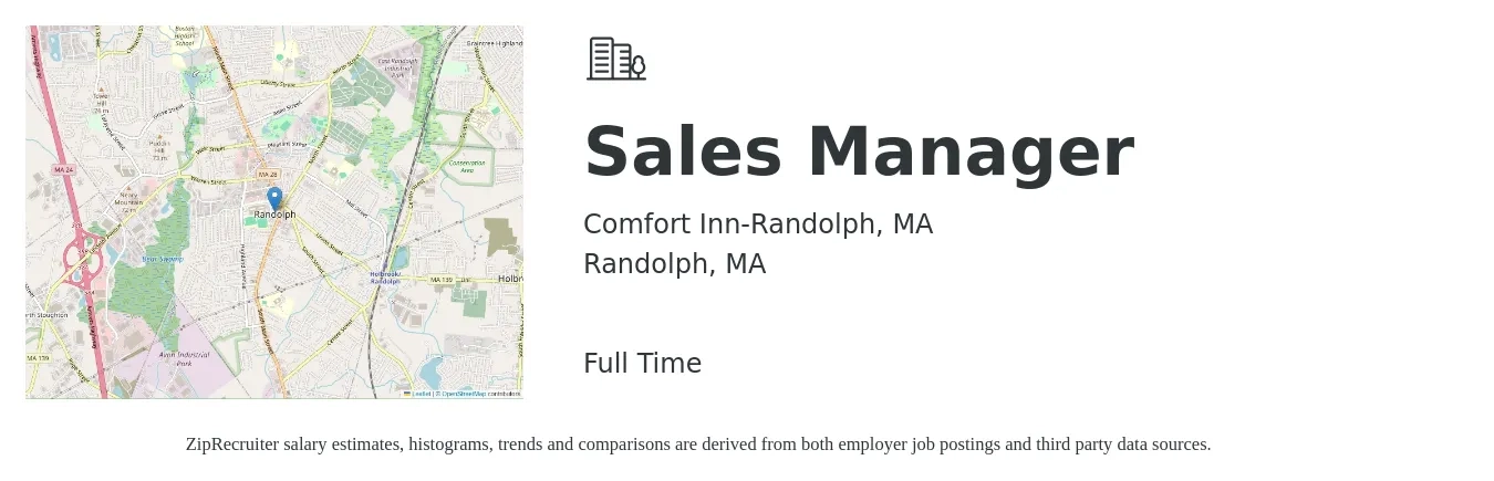 Comfort Inn-Randolph, MA job posting for a Sales Manager in Randolph, MA with a salary of $40,000 to $50,000 Yearly with a map of Randolph location.