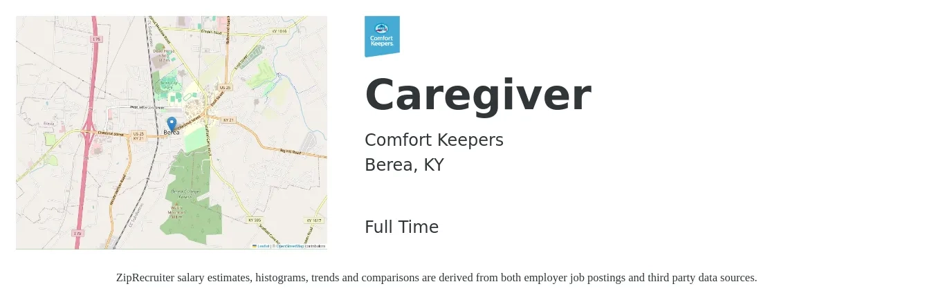 Comfort Keepers job posting for a Caregiver in Berea, KY with a salary of $12 to $15 Hourly with a map of Berea location.