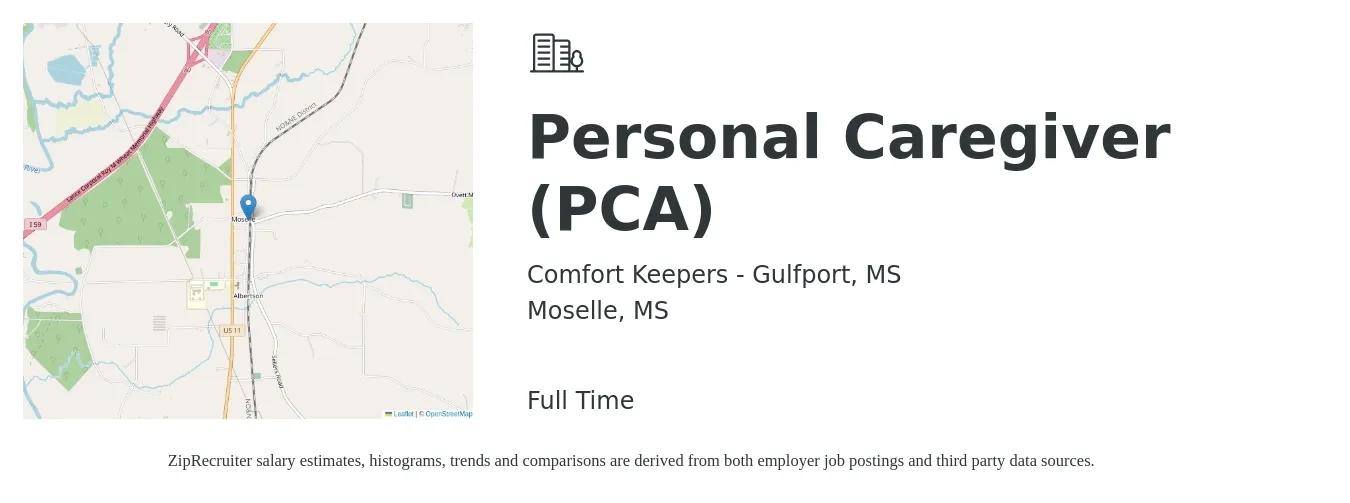 Comfort Keepers - Gulfport, MS job posting for a Personal Caregiver (PCA) in Moselle, MS with a salary of $12 to $16 Hourly with a map of Moselle location.