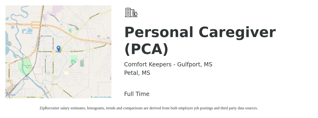 Comfort Keepers - Gulfport, MS job posting for a Personal Caregiver (PCA) in Petal, MS with a salary of $13 to $17 Hourly with a map of Petal location.