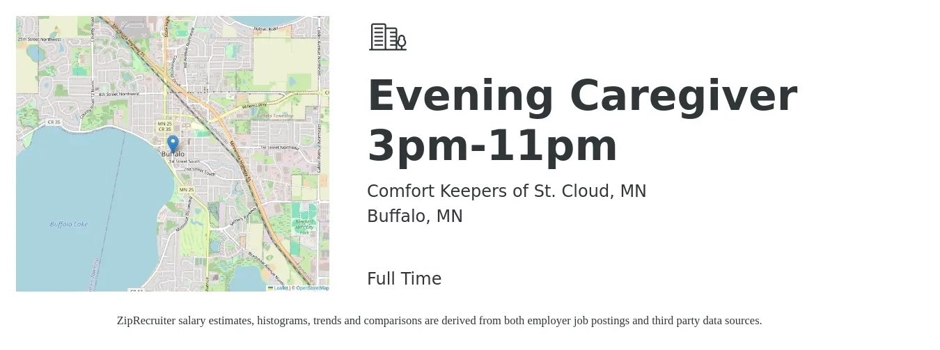 Comfort Keepers of St. Cloud, MN job posting for a Evening Caregiver 3pm-11pm in Buffalo, MN with a salary of $15 to $19 Hourly with a map of Buffalo location.
