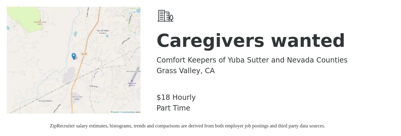 Comfort Keepers of Yuba Sutter and Nevada Counties job posting for a Caregivers wanted in Grass Valley, CA with a salary of $20 Hourly with a map of Grass Valley location.