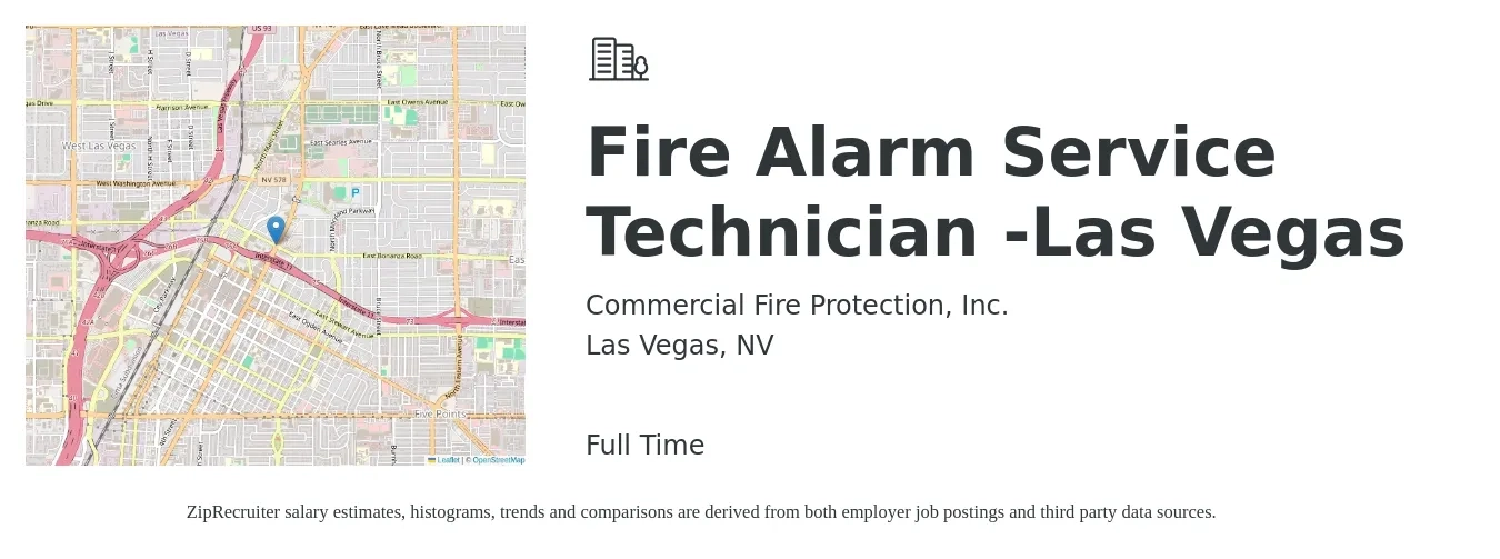 Commercial Fire Protection, Inc. job posting for a Fire Alarm Service Technician -Las Vegas in Las Vegas, NV with a salary of $24 to $35 Hourly with a map of Las Vegas location.