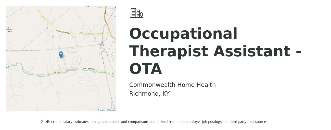 Commonwealth Home Health job posting for a Occupational Therapist Assistant - OTA in Richmond, KY with a salary of $21 to $28 Hourly with a map of Richmond location.