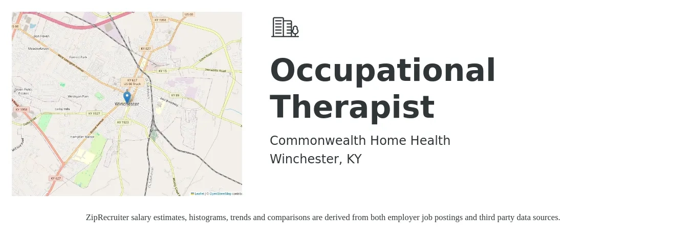 Commonwealth Home Health job posting for a Occupational Therapist in Winchester, KY with a salary of $35 to $46 Hourly with a map of Winchester location.
