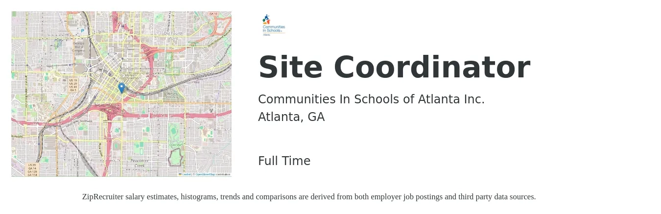 Communities In Schools of Atlanta Inc. job posting for a Site Coordinator in Atlanta, GA with a salary of $17 to $24 Hourly with a map of Atlanta location.