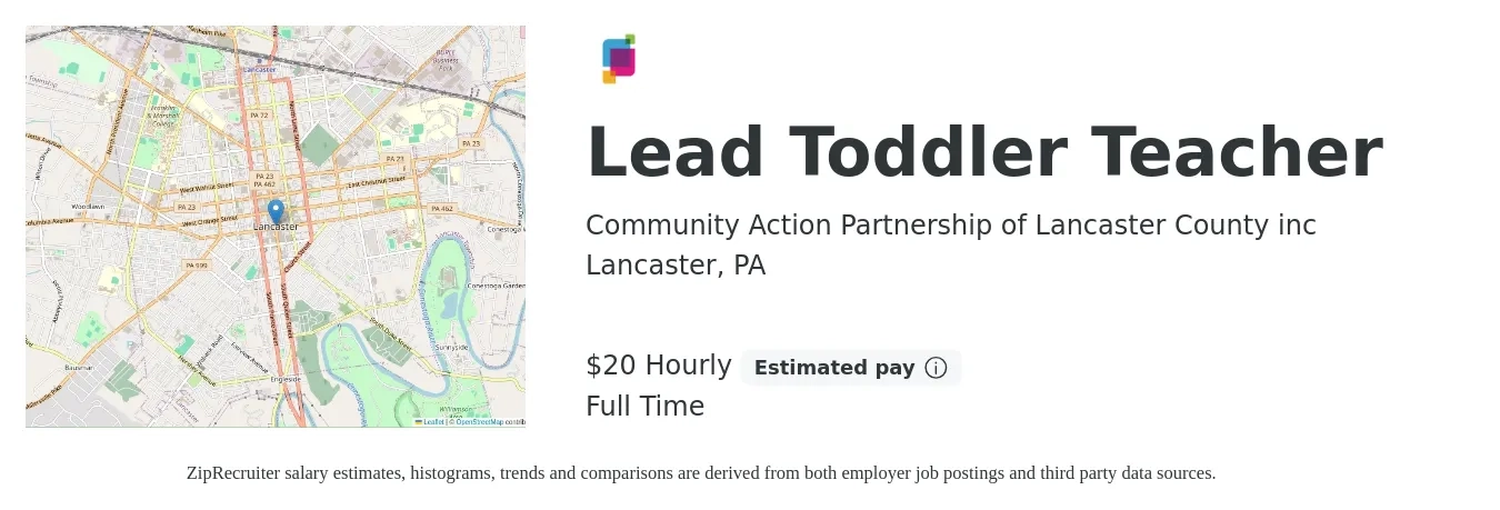 Community Action Partnership of Lancaster County inc job posting for a Lead Toddler Teacher in Lancaster, PA with a salary of $21 Hourly with a map of Lancaster location.
