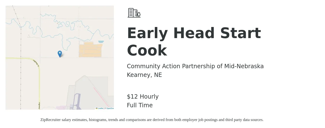Community Action Partnership of Mid-Nebraska job posting for a Early Head Start Cook in Kearney, NE with a salary of $13 Hourly with a map of Kearney location.