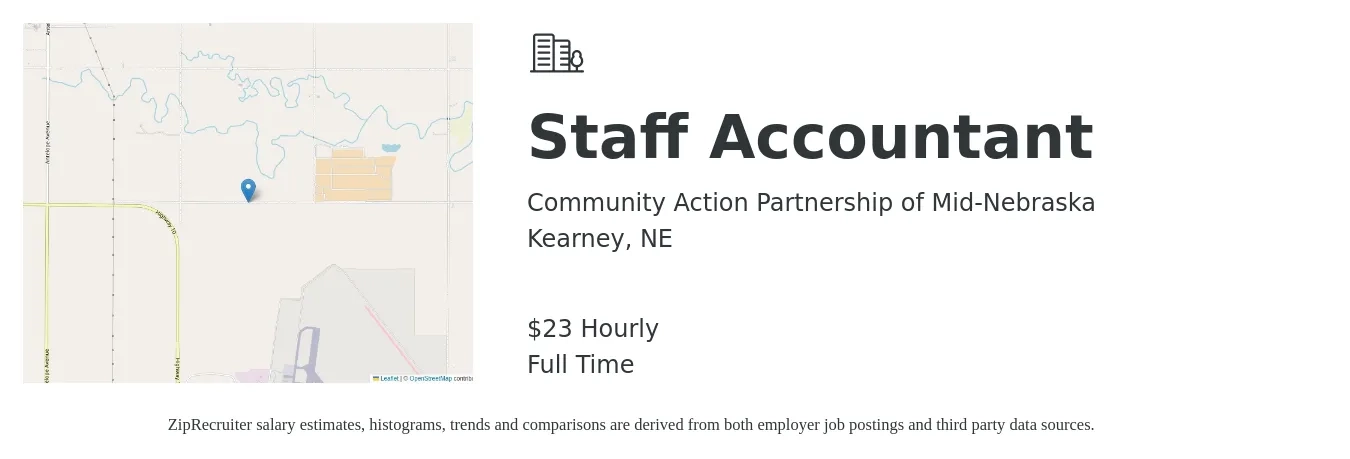 Community Action Partnership of Mid-Nebraska job posting for a Staff Accountant in Kearney, NE with a salary of $25 Hourly with a map of Kearney location.