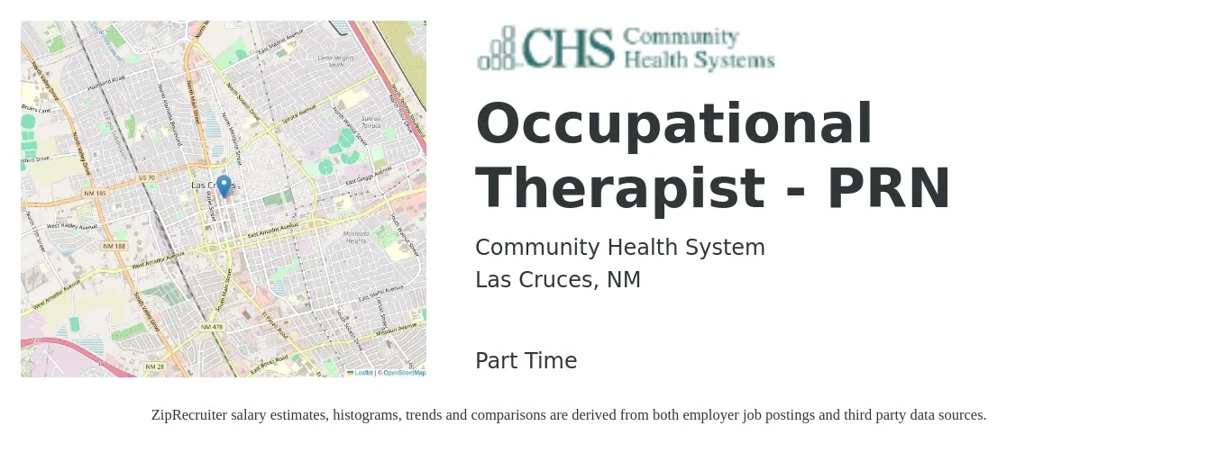 Community Health System job posting for a Occupational Therapist - PRN in Las Cruces, NM with a salary of $40 to $52 Hourly with a map of Las Cruces location.