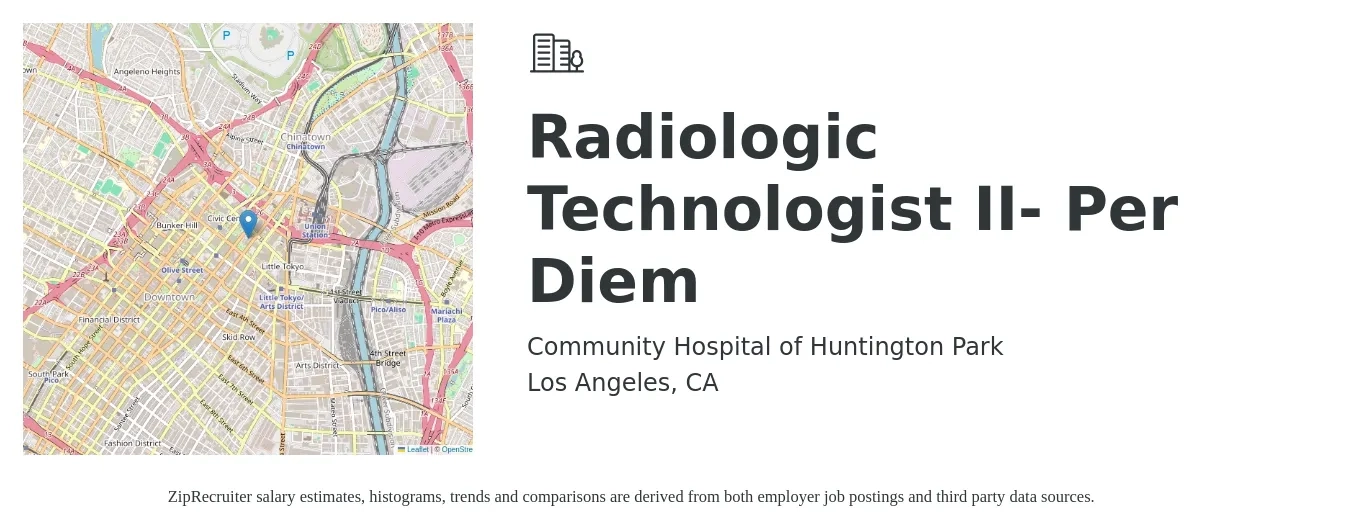 Community Hospital of Huntington Park job posting for a Radiologic Technologist II- Per Diem in Los Angeles, CA with a salary of $1,290 to $2,680 Weekly with a map of Los Angeles location.