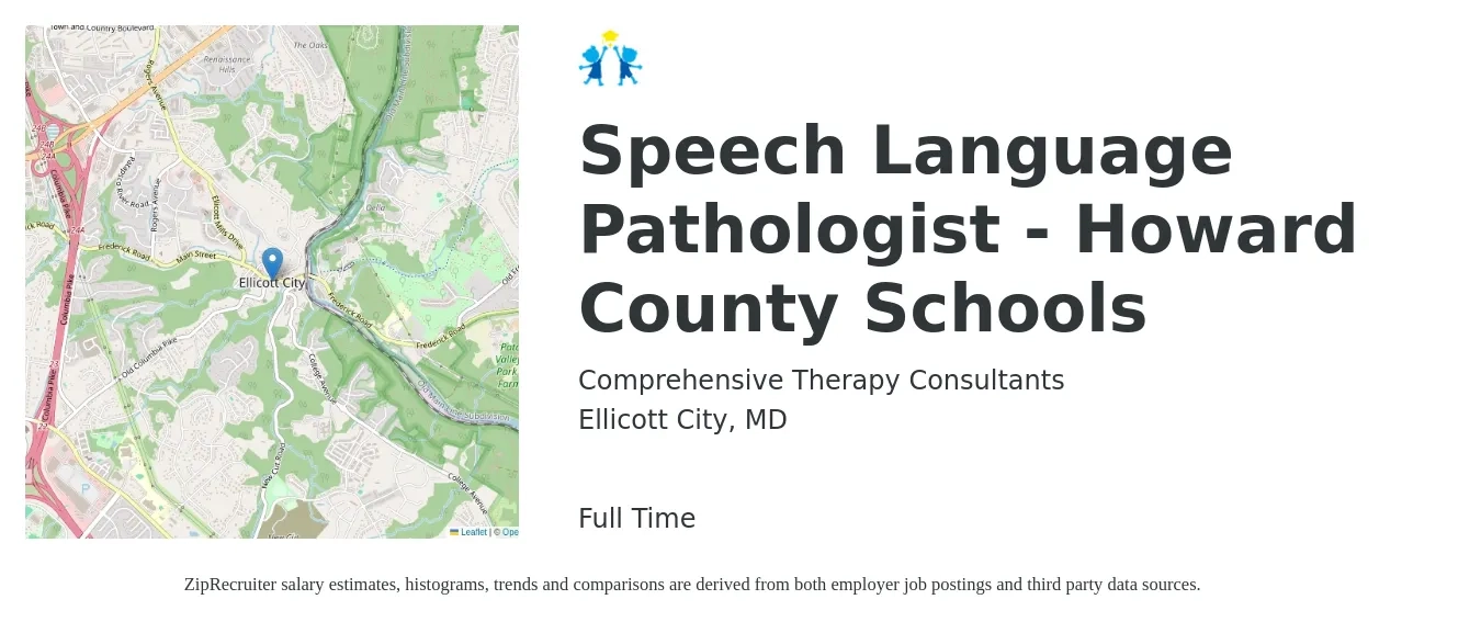 Comprehensive Therapy Consultants job posting for a Speech Language Pathologist - Howard County Schools in Ellicott City, MD with a salary of $37 to $54 Hourly with a map of Ellicott City location.