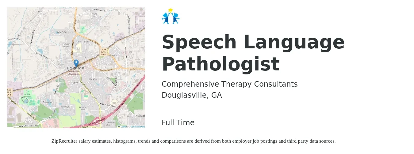 Comprehensive Therapy Consultants job posting for a Speech Language Pathologist in Douglasville, GA with a salary of $34 to $48 Hourly with a map of Douglasville location.