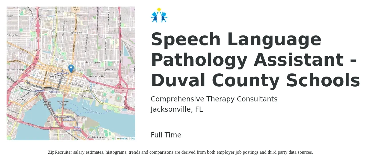 Comprehensive Therapy Consultants job posting for a Speech Language Pathology Assistant - Duval County Schools in Jacksonville, FL with a salary of $22 to $33 Hourly with a map of Jacksonville location.