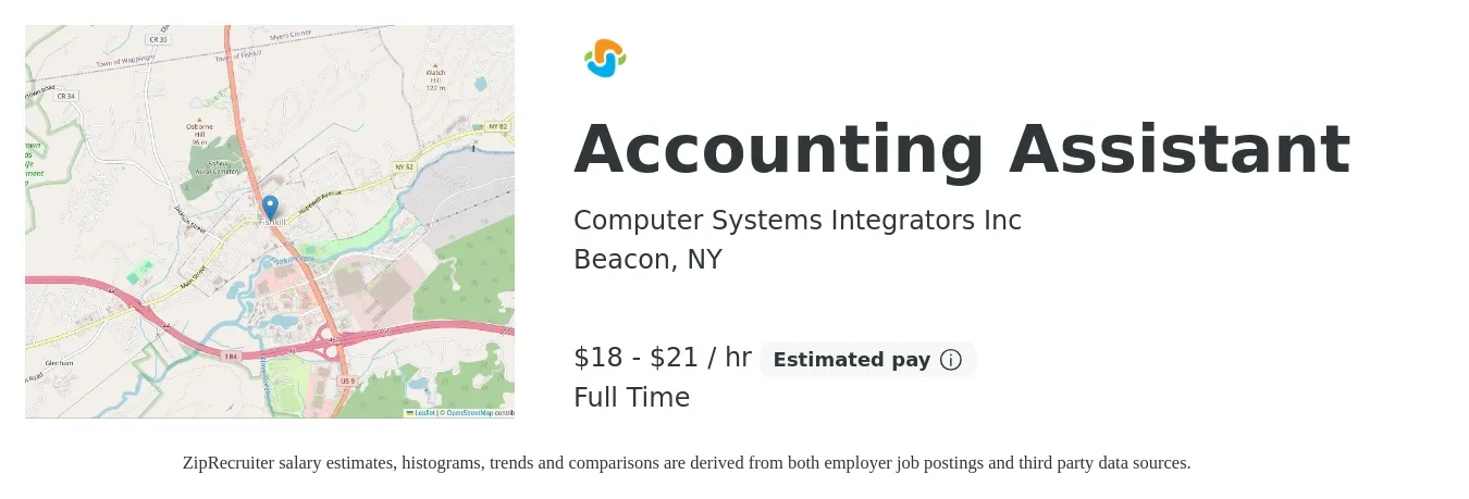 Computer Systems Integrators Inc job posting for a Accounting Assistant in Beacon, NY with a salary of $19 to $22 Hourly with a map of Beacon location.