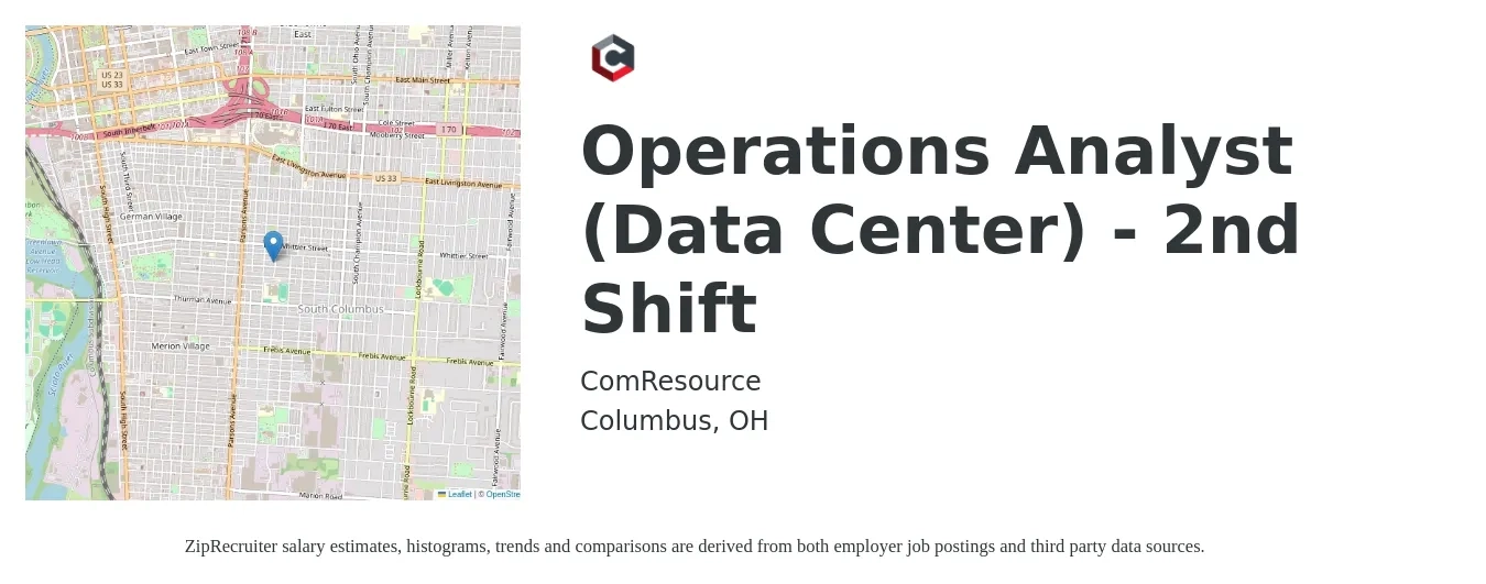 ComResource job posting for a Operations Analyst (Data Center) - 2nd Shift in Columbus, OH with a salary of $24 to $40 Hourly with a map of Columbus location.