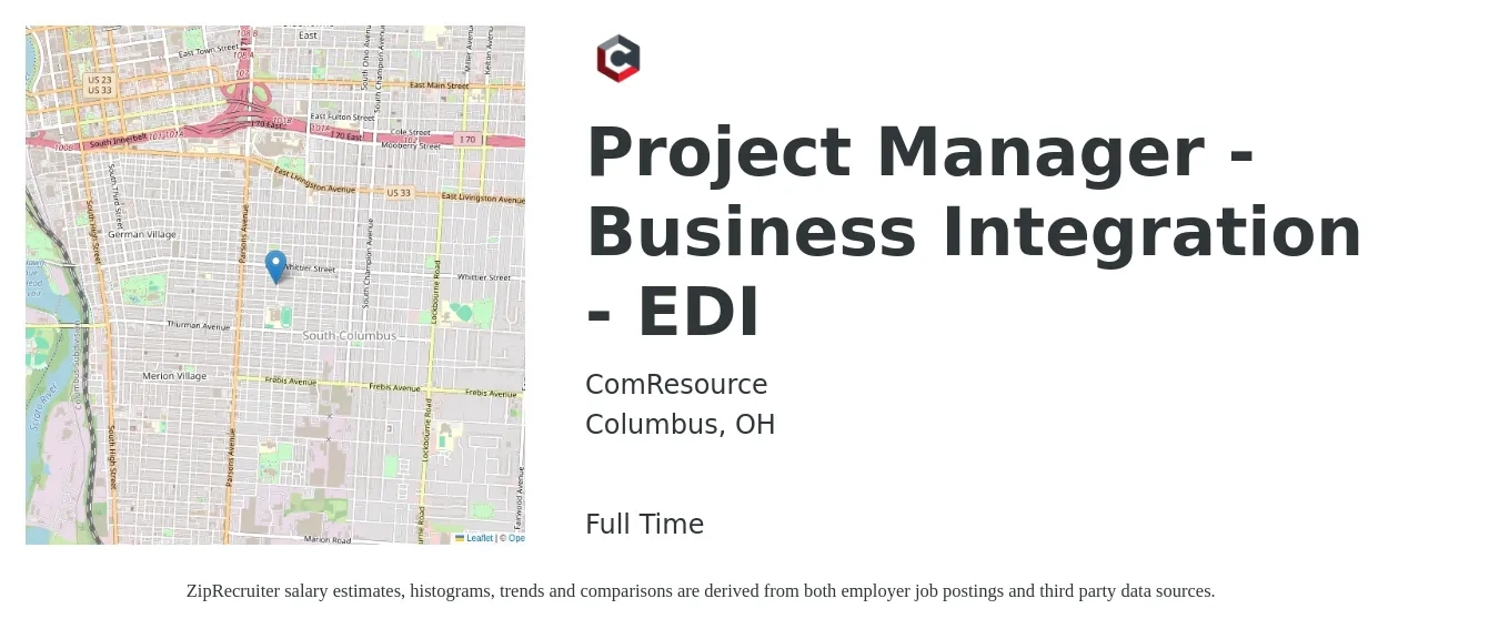 ComResource job posting for a Project Manager - Business Integration - EDI in Columbus, OH with a salary of $48 to $68 Hourly with a map of Columbus location.