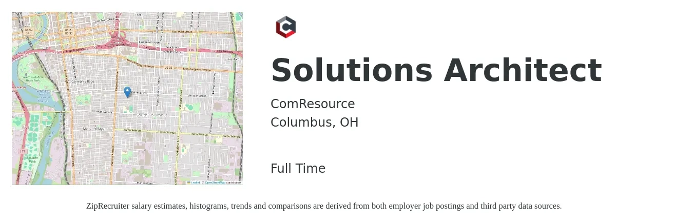 ComResource job posting for a Solutions Architect in Columbus, OH with a salary of $61 to $80 Hourly with a map of Columbus location.
