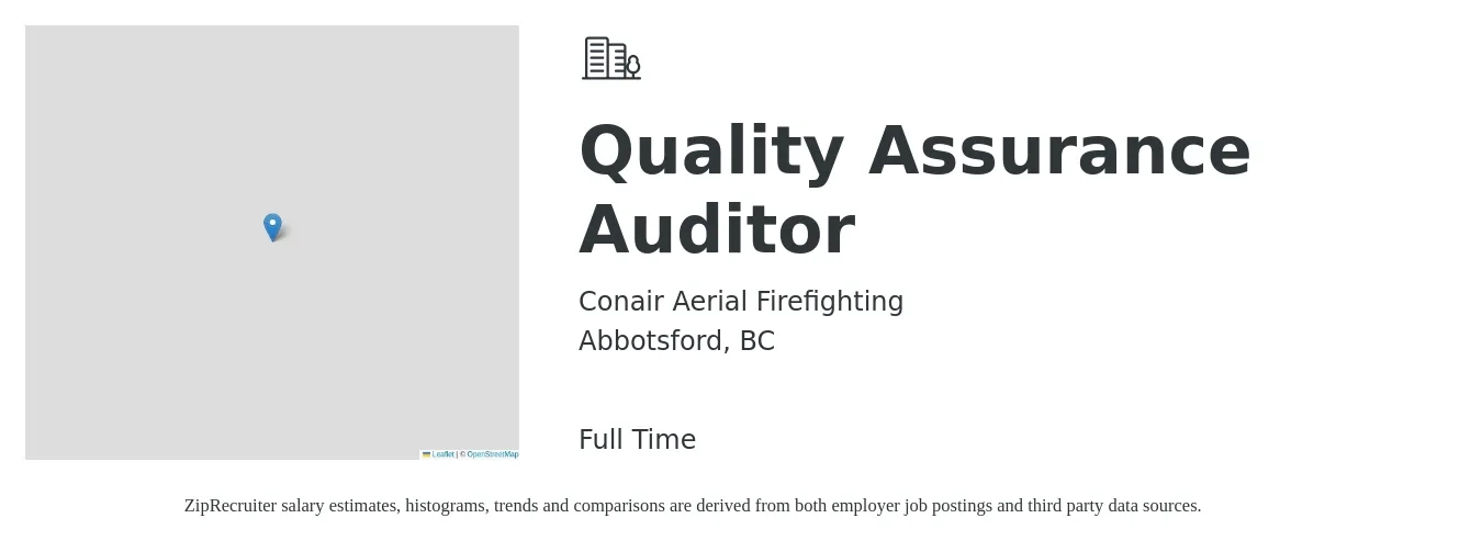 Conair Aerial Firefighting job posting for a Quality Assurance Auditor in Abbotsford, BC with a map of Abbotsford location.