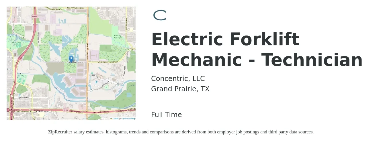 Concentric, LLC job posting for a Electric Forklift Mechanic - Technician in Grand Prairie, TX with a salary of $22 to $30 Hourly with a map of Grand Prairie location.