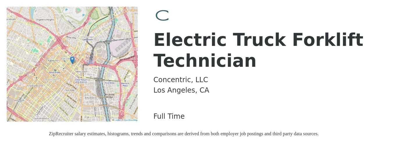 Concentric, LLC job posting for a Electric Truck Forklift Technician in Los Angeles, CA with a salary of $25 to $35 Hourly with a map of Los Angeles location.