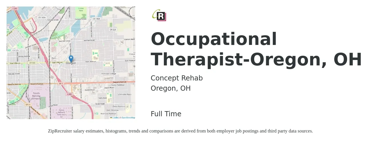 Concept Rehab job posting for a Occupational Therapist-Oregon, OH in Oregon, OH with a salary of $38 to $51 Hourly with a map of Oregon location.