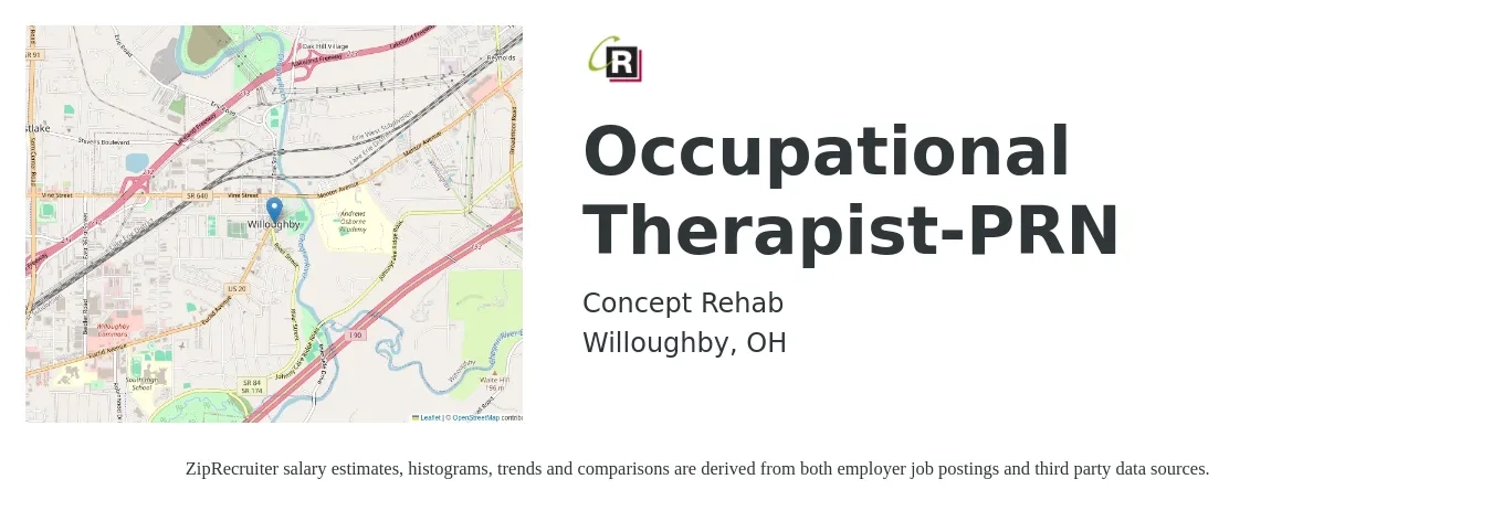 Concept Rehab job posting for a Occupational Therapist-PRN in Willoughby, OH with a salary of $38 to $49 Hourly with a map of Willoughby location.