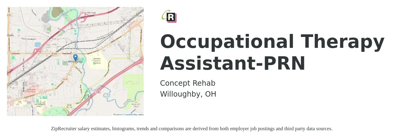 Concept Rehab job posting for a Occupational Therapy Assistant-PRN in Willoughby, OH with a salary of $26 to $35 Hourly with a map of Willoughby location.