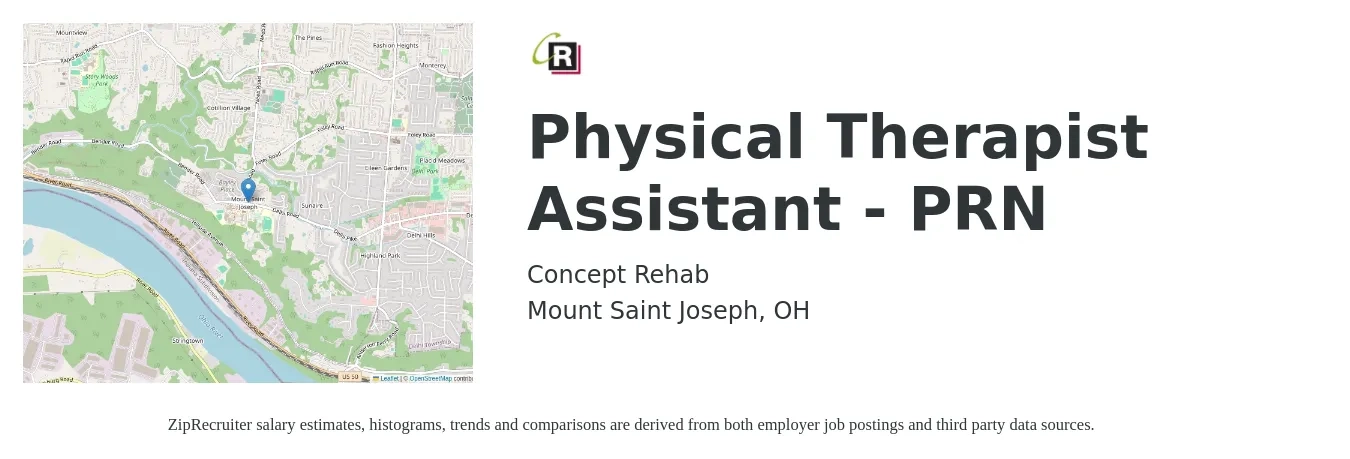 Concept Rehab job posting for a Physical Therapist Assistant - PRN in Mount Saint Joseph, OH with a salary of $26 to $35 Hourly with a map of Mount Saint Joseph location.