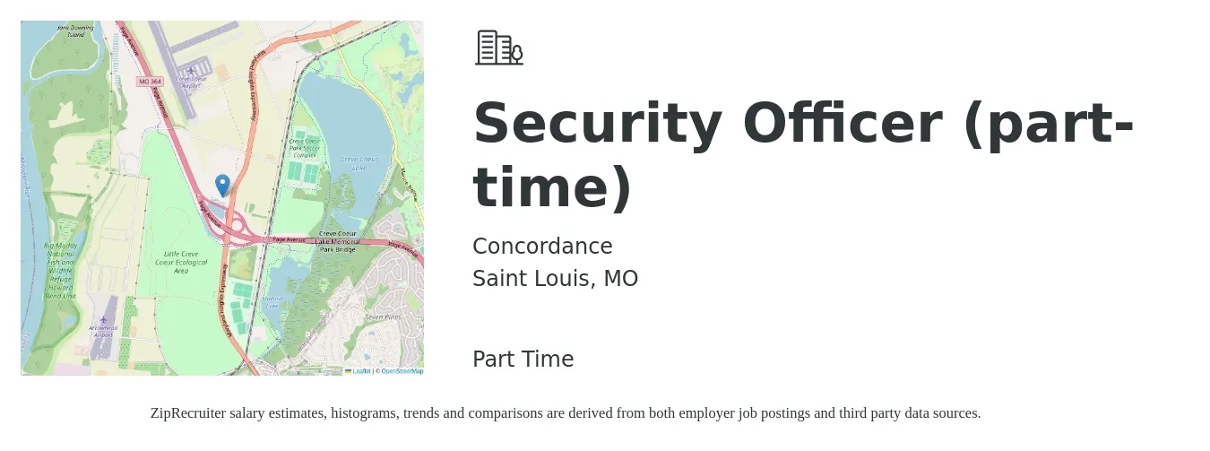 Concordance job posting for a Security Officer in Saint Louis, MO with a salary of $16 to $18 Hourly with a map of Saint Louis location.