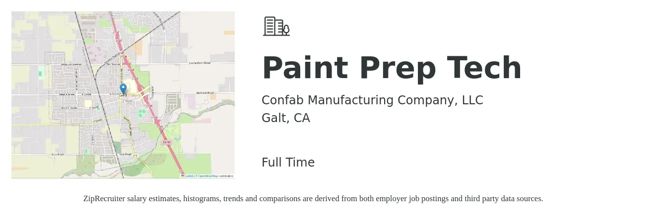 Confab Manufacturing Company, LLC job posting for a Paint Prep Tech in Galt, CA with a salary of $17 to $21 Hourly with a map of Galt location.