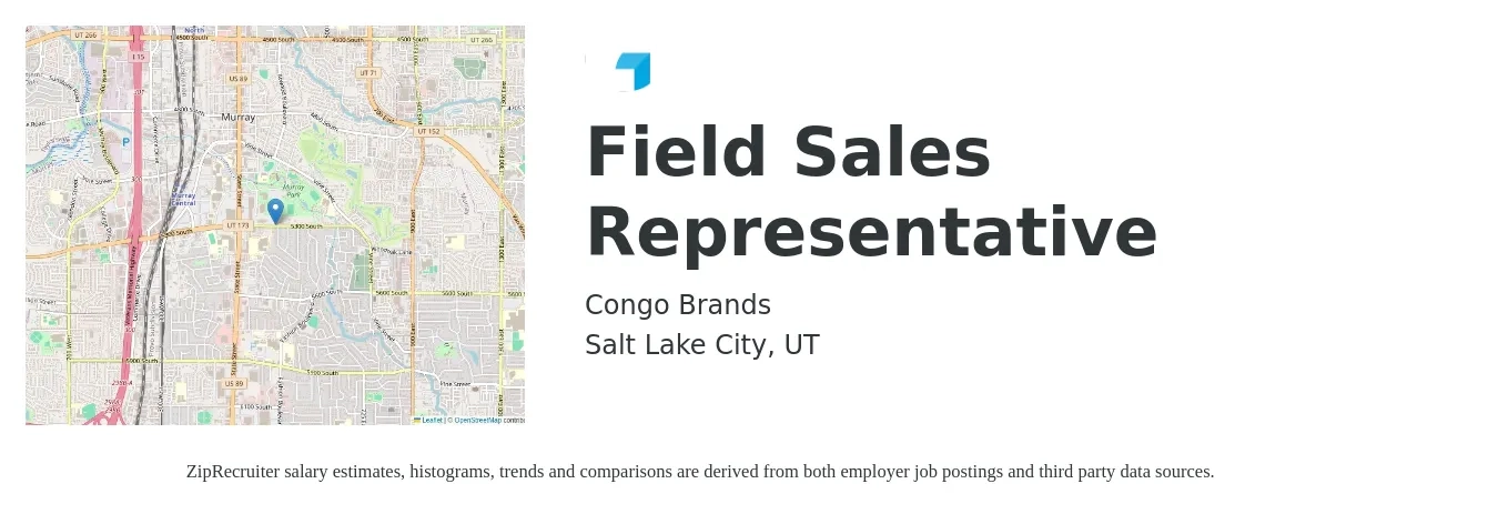 Congo Brands job posting for a Field Sales Representative in Salt Lake City, UT with a salary of $19 to $26 Hourly with a map of Salt Lake City location.