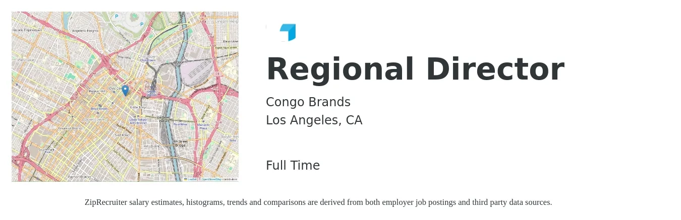 Congo Brands job posting for a Regional Director in Los Angeles, CA with a salary of $73,300 to $123,900 Yearly with a map of Los Angeles location.