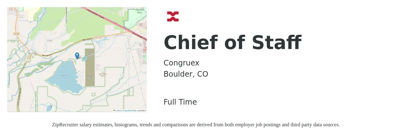 Congruex job posting for a Chief of Staff in Boulder, CO with a salary of $150,000 to $200,000 Yearly with a map of Boulder location.