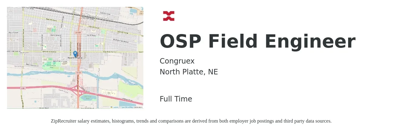Congruex job posting for a OSP Field Engineer in North Platte, NE with a salary of $24 to $41 Hourly with a map of North Platte location.