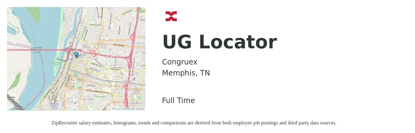 Congruex job posting for a UG Locator in Memphis, TN with a salary of $14 to $18 Hourly with a map of Memphis location.