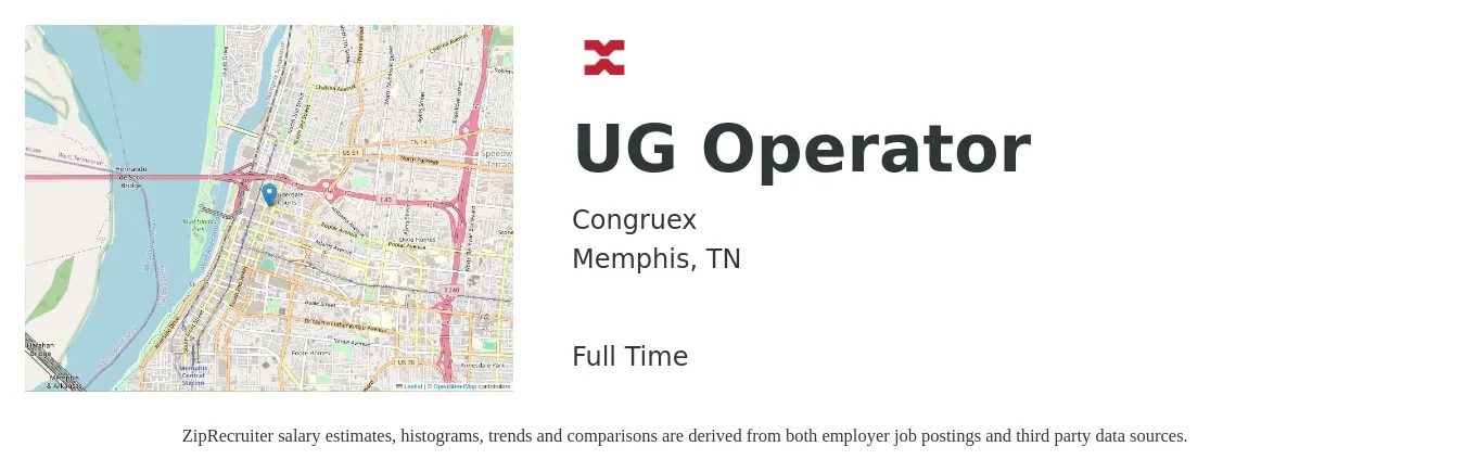 Congruex job posting for a UG Operator in Memphis, TN with a salary of $16 to $21 Hourly with a map of Memphis location.