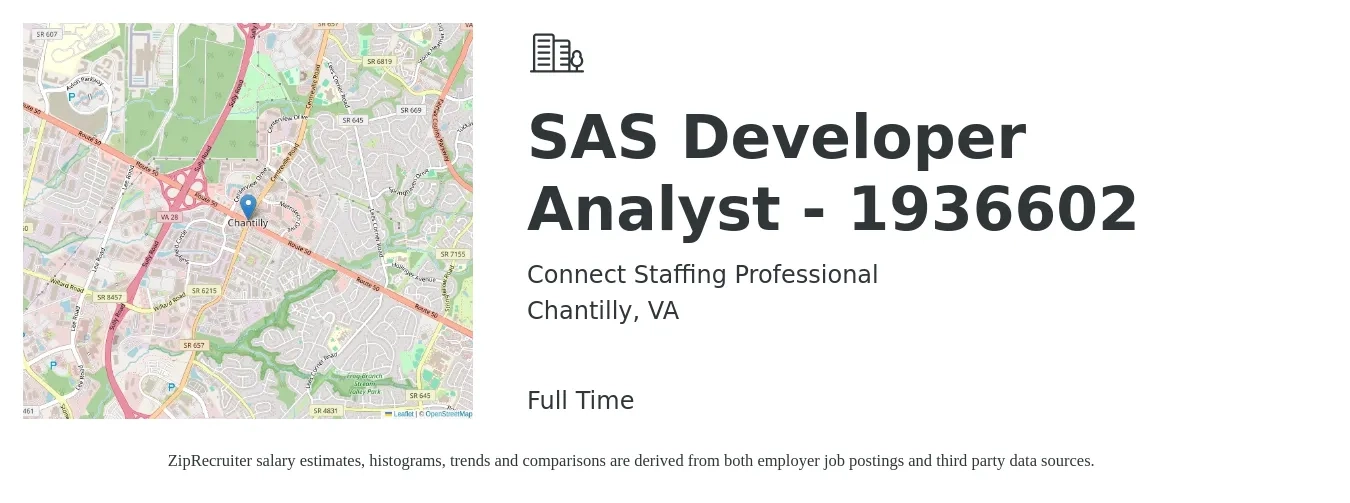 Connect Staffing Professional job posting for a SAS Developer Analyst - 1936602 in Chantilly, VA with a map of Chantilly location.