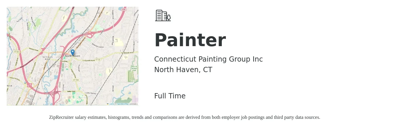 Connecticut Painting Group Inc job posting for a Painter in North Haven, CT with a salary of $18 to $25 Hourly with a map of North Haven location.