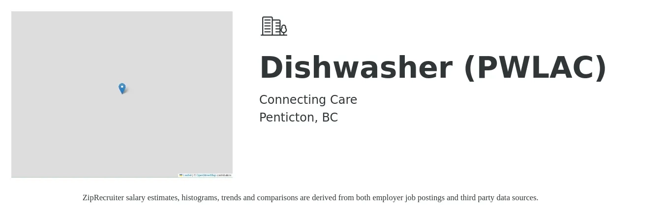 Connecting Care job posting for a Dishwasher (PWLAC) in Penticton, BC with a map of Penticton location.