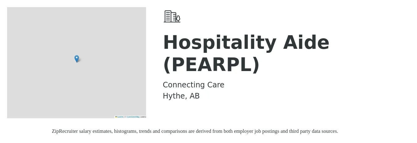 Connecting Care job posting for a Hospitality Aide (PEARPL) in Hythe, AB with a map of Hythe location.