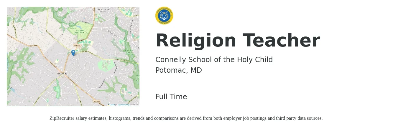 Connelly School of the Holy Child job posting for a Religion Teacher in Potomac, MD with a salary of $25 Hourly with a map of Potomac location.