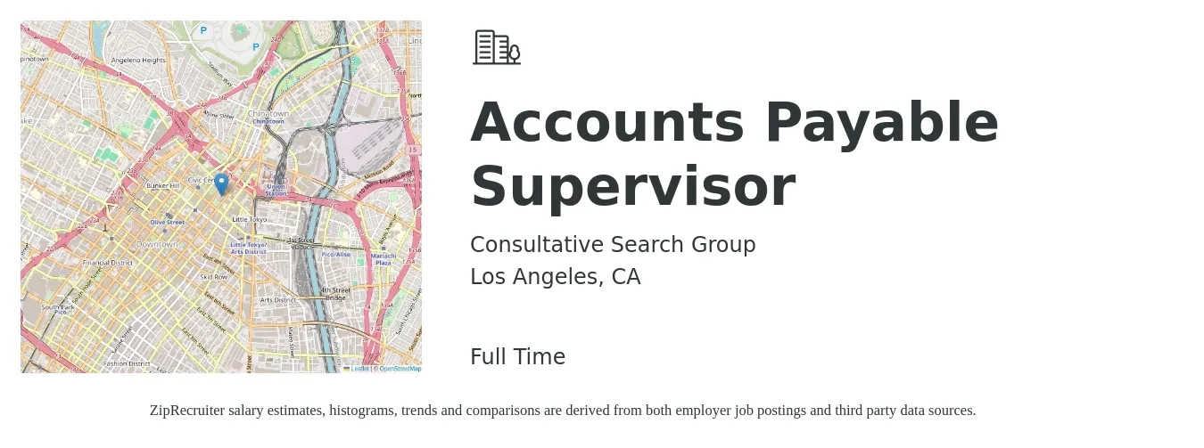 Consultative Search Group job posting for a Accounts Payable Supervisor in Los Angeles, CA with a salary of $70,600 to $97,000 Yearly with a map of Los Angeles location.
