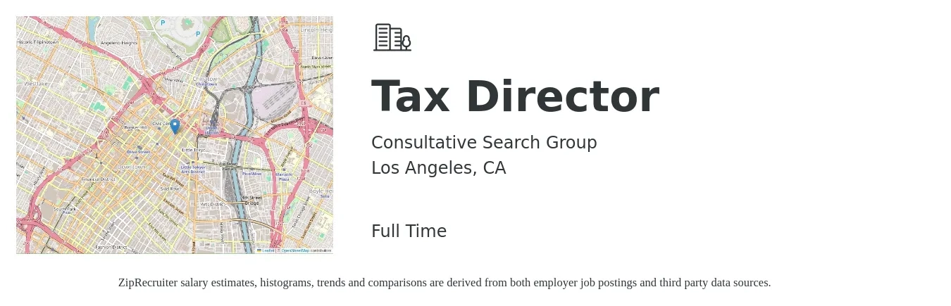Consultative Search Group job posting for a Tax Director in Los Angeles, CA with a salary of $169,700 to $238,700 Yearly with a map of Los Angeles location.