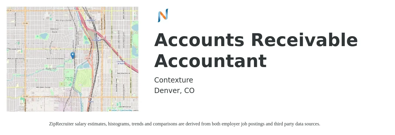 Contexture job posting for a Accounts Receivable Accountant in Denver, CO with a salary of $58,000 to $65,000 Yearly with a map of Denver location.